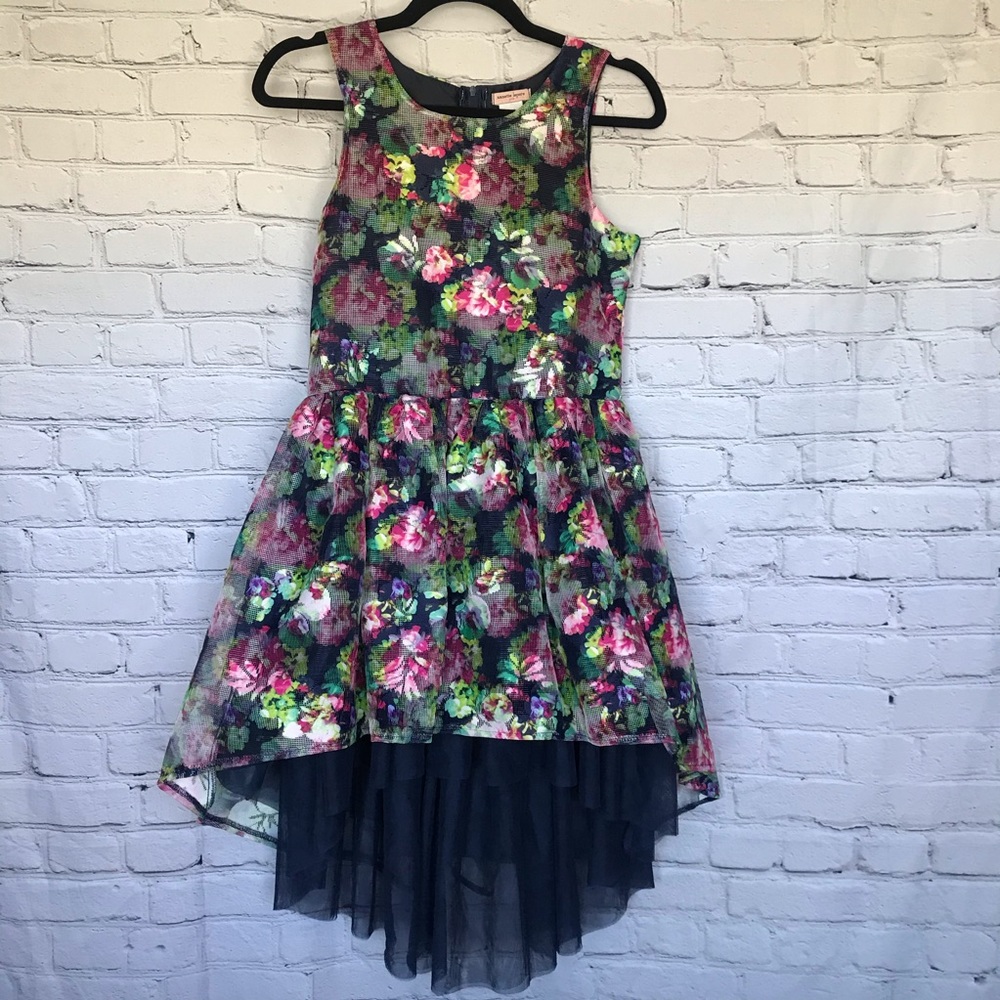Nanette Lepore Mesh Floral Tulle High Low Girls Dress Size XL 16